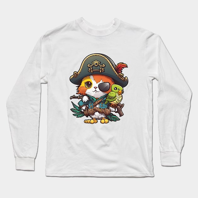 Pirate Cat Long Sleeve T-Shirt by Creatiboom